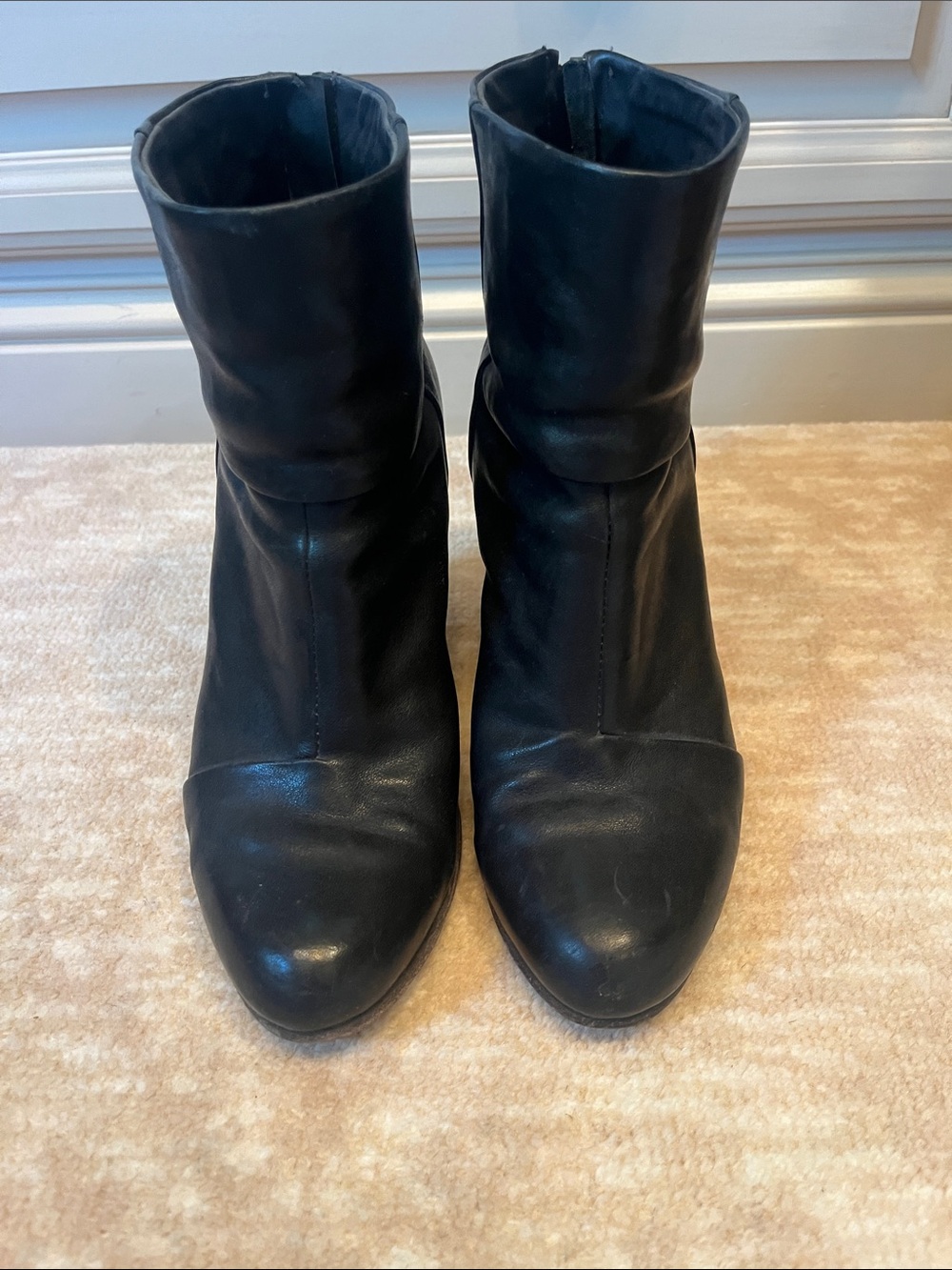 rag & bone Black Leather Mid-Calf Zip Ankle Boots